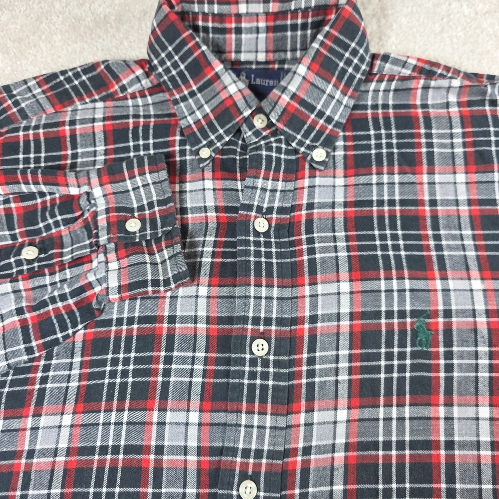 Ralph Lauren Shirt Mens M Black Red Plaid Flannel Blaire Button Down Vintage